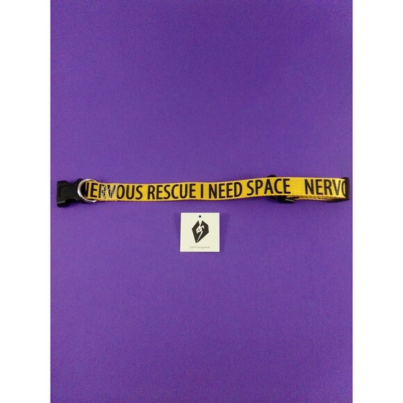 20'' Yellow & Black Nervous Rescue I Need Space Dog Collar - Picture 1 of 5
